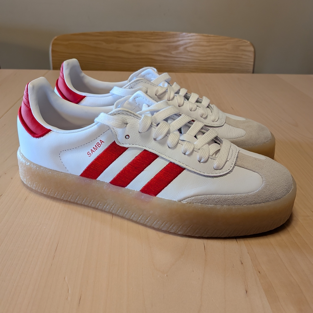 adidas White and Red Samba Style Sneakers